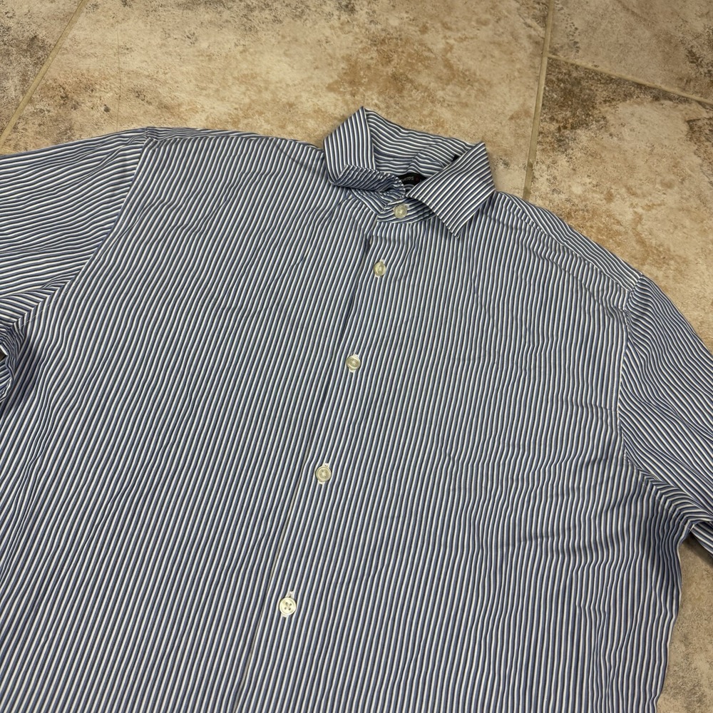 John Varvatos Shirt Mens 16 36/37 Blue Striped Regular Fit Button Up Long Sleeve